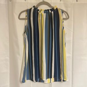 Loft Ruffle-Collared Vertical Striped Blouse